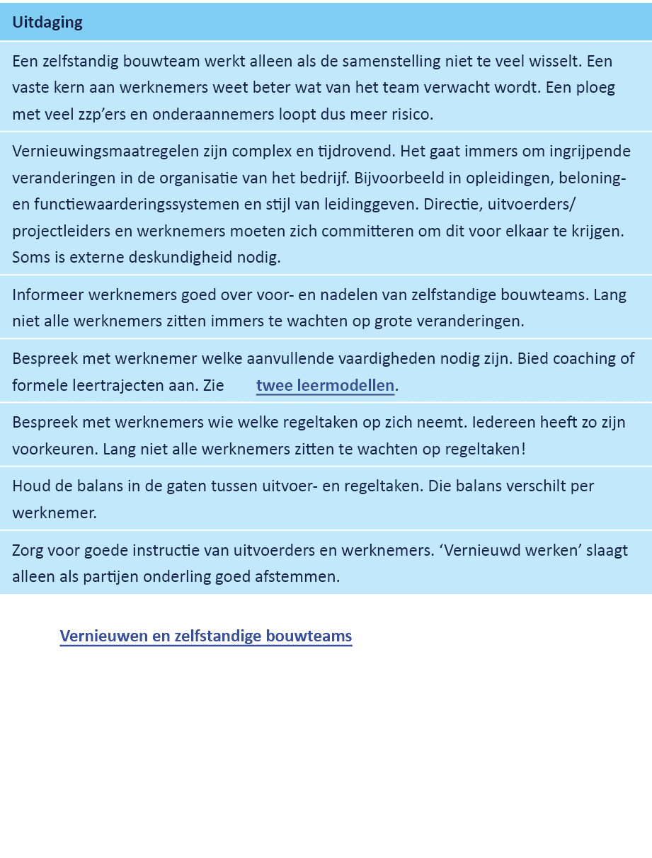  Vernieuwen en zelfstandige bouwteams