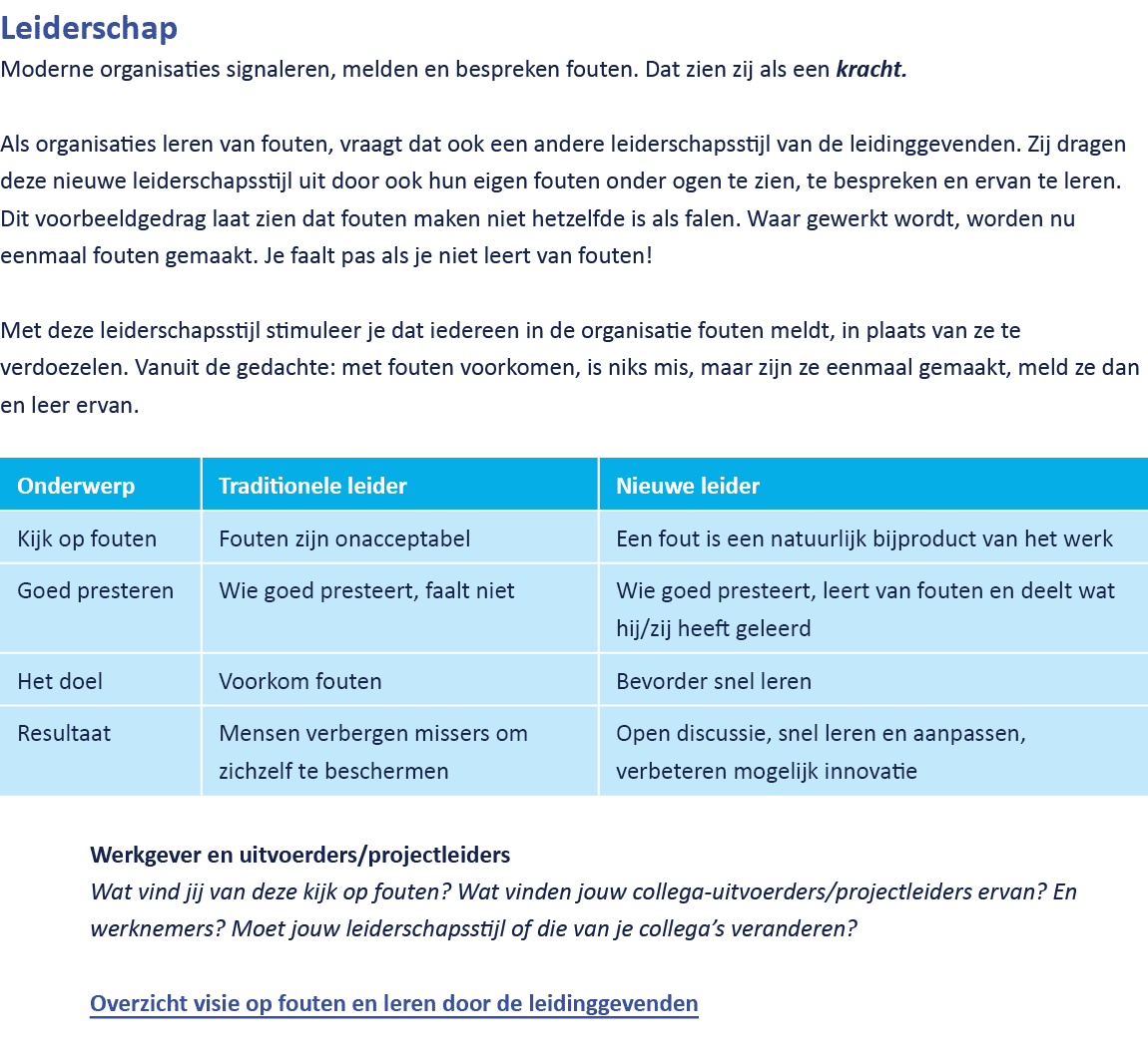 Leiderschap Moderne organisaties signaleren, melden en bespreken fouten. Dat zien zij als een kracht. Als organisatie...
