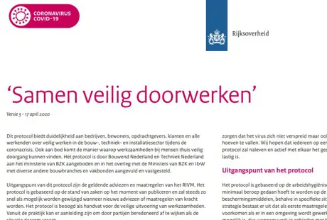 Aangepast protocol 'Samen veilig doorwerken'