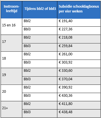 Subsidie schooldagbonus instroomleeftijd