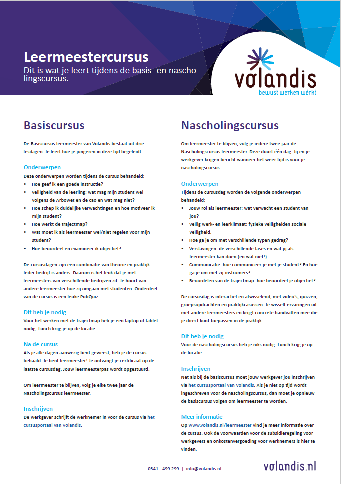 Voorblad Factsheet Leermeestercursussen